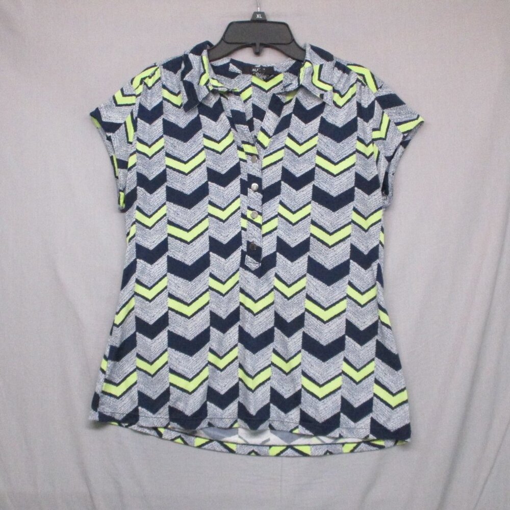 Alfani Henley Sleeveless‎ Chevron Multi-Color Blouse Women Size | PM